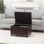 Decent Home Leather Storage Ottoman Bench with Steerable Rolling Wheels, Rectangle 24 Inch Foot Rest Ottomans Stool for Living Room Bedroom (Vintage Brown)