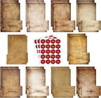 TaoBary 160 Pcs Stationery Paper Set 50 Double Sided Stationery Papers with 50 Matching Envelopes and 60 Round Dot Sticker, 10 Design(Vintage,8.5 x 11 Inch)