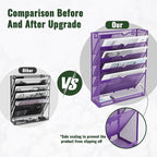 EASEPRES 6 Tier Mesh Hanging Wall File Organizer, Desk Vertical Mail Paper Document Folder Holder Rack with Bottom Tray and Nametag Label for Office Home School, Purple