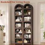 UPOSOJA 76" Tall Narrow Arched Bookcase,7-Teir Mid-Century Modern Bookshelf,Adjustable Shelves offering More Storage Space for Living Room,Kitchen,Home Office,Walnut