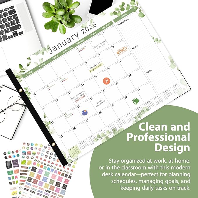 2026 Desk Calendar 22'' x 17'', Large Monthly Desktop Calendar, 18 Months Desk Pad (Jan. 2026 - Jun. 2027) for Home School Office Supplies