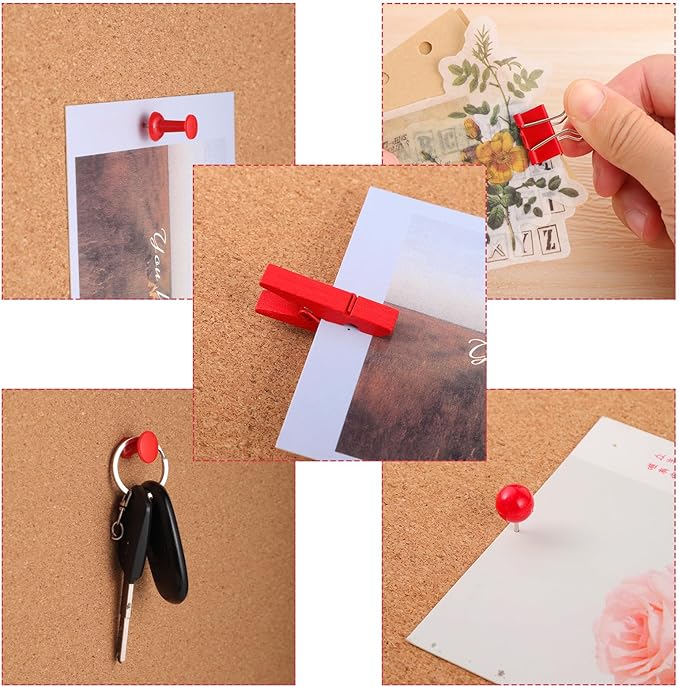 200 Pieces Push Pins, 5 Style Red Thumb Tacks Decorative Push Pins for Cork Board Office Wall Bulletin Board Craft Project Home Supplies