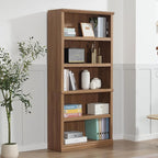 blini 5-Shelf Tall Bookcase Wooden Bookshelves 33in Wide Floor Standing Display Storage Book Shelves 70 in Oak Bookcase for Home Office, Living Room, Bed Room