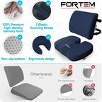 FORTEM Seat Cushion, Office Chair Cushion, Lumbar Support Pillow for Office Chair, Memory Foam Sciatica Coccyx Tailbone Pressure Pain Relief, Car Sitting Pad, Washable Non Slip, XL