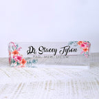 Artblox Office Desk Name Plate Personalized | Custom Name Plates for Desks | Flowers Wild Design On Clear Acrylic Glass | Office Desk Decor - (8" x 2.5")