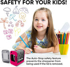 POWERME Electric Pencil Sharpener - Pencil Sharpener Battery Powered for Kids, School, Home, Office, Classroom, Artists – Battery Operated Pencil Sharpener For Colored Pencils, Ideal For No. 2 (Pink)