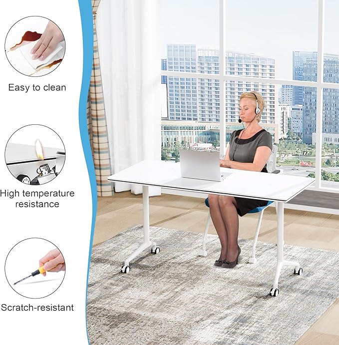 Conference Table,55.1''Folding Conference Room Table for 4-12 People,Mobile Flip Top MeetingTraining Table with Different Coulor and Styles for Offices, Classrooms,Meeting Room (2, 61''A)