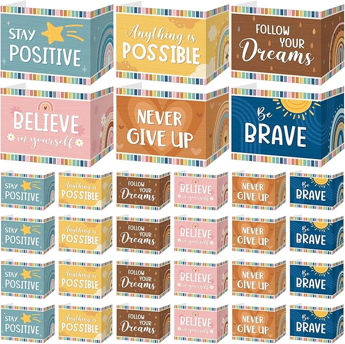 Affrolling 24 Pcs Inspirational Privacy Folders Bulk for Students Cardboard Privacy Boards Desk Divider Panel Waterproof Testing Divider for Classroom Back to School Study Supplies (Boho)