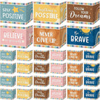 Affrolling 24 Pcs Inspirational Privacy Folders Bulk for Students Cardboard Privacy Boards Desk Divider Panel Waterproof Testing Divider for Classroom Back to School Study Supplies (Boho)
