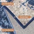 GENIMO Washable Area Rugs for Living Room, 9x12 Modern Non Slip Rugs, Low Pile Lightweight Soft Print Rug for Bedroom, Dining Room, Home Office, Washed Blue&Gray