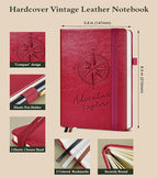 PAIBAS Graph Notebook for Women Men, 160 Pages Grid Paper, Graphing Notebooks for School, Work, Quad Ruled, Inner Pocket, A5 Hardcover Vintage Leather Journals for Writing, 5.8"x8.5" (Burgundy)