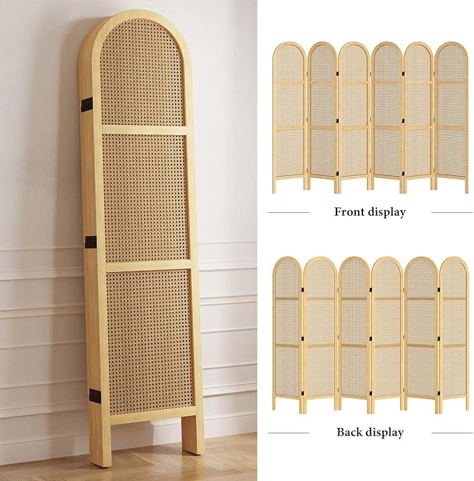 Svimi Room Dividers and Folding Privacy Screens, 5.6 Ft Double Hinged Rattan Partition Freestanding Wall Room Divider for Home - 6 Panels (Natural)