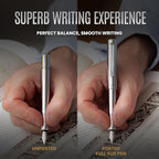 Scriveiner Silver Chrome Fountain Pen (Medium), Award Winning Luxury Pen, Heavy Pocket Pen, Chrome Finish, Schmidt Nib, Converter, Best EDC Writing Pen Gift Set for Men & Women, Nice Office Fancy Pen
