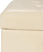 Asense 17 Inch Faux Leather Ottoman with Storage, Square Ottoman Footstool Upholstered Footrest for Couch Entryway Bedroom Living Room, Beige