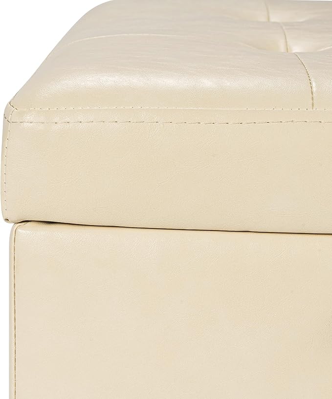 Asense 17 Inch Faux Leather Ottoman with Storage, Square Ottoman Footstool Upholstered Footrest for Couch Entryway Bedroom Living Room, Beige