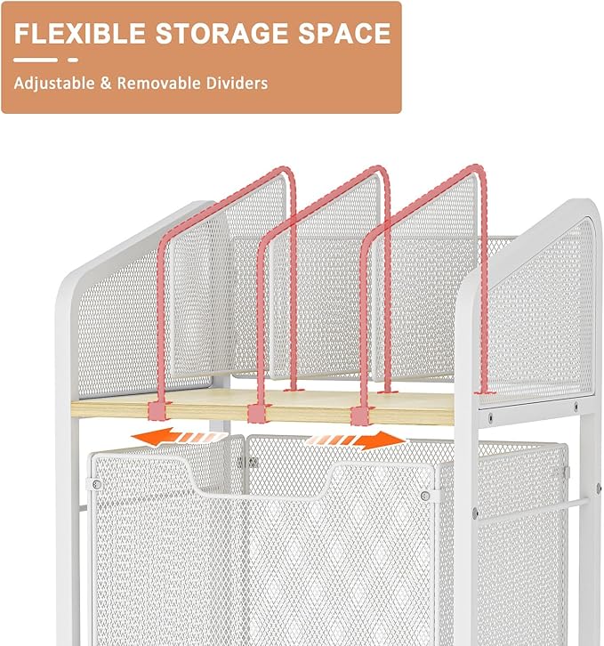Tiaoheka Rolling File Cabinet with Adjustable Dividers, Mobile Filing Cabinet with Storage Drawer on Lockable Wheels, Hanging File Organizer Beside Under Desk for Office, Home, White（Patent Pending）