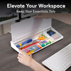 HURUC Small Glass Desktop Whiteboard with Storage,15.3"x7.08"x2.16" inch Desk White Board with Markers & Duster, Desktop Dry Erase Board, Desk Buddy Organizer for Home, Office, School (White)