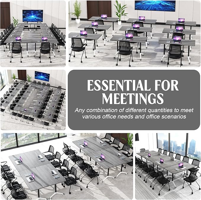 Conference Table,55.1''Folding Conference Room Table for 4-12 People,Mobile Flip Top MeetingTraining Table with Different Coulor and Styles for Offices, Classrooms,Meeting Room (2, F)