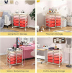 Giantex 12 Drawer Rolling Storage Cart Tools Scrapbook Paper Office School Organizer (Pink Gradient)