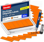 GAUDER Magnetic Dry Erase Labels | 30x Magnetic Labels (3 Inches x 1 Inch) | Dry Erase Magnets for Classroom, Whiteboard and Blackboard