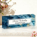 Ship Next Day-Custom Name Plate for Desk, Desk Name Plate Personalized, Acrylic Office Desk Accessories, Appreciation Gifts for Coworkers Employee Teachers Boss Women Men (Blue Marble)