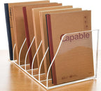 AIMOLLY Acrylic Magazine File Holder, 6 Vertical Compartments Desk Document Sorter Organizer, Clear Folder Rack Binder for Office/Home/Classroom, for Documents, Tablet, Magazines, Books & Accessories