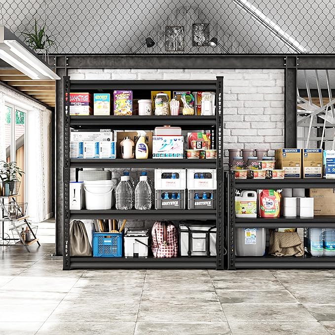 SDXYSTCE 48" W Garage Storage Shelves Heavy Duty, 3000LBS Loads Adjustable Garage Shelving, 5-Tier Metal Shelving Units and Storage Racks, Industrial Utility Shelf,48" Wx24 Dx78 H, Black