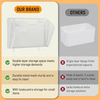 Docnest 2 Tier Mesh Wall File Holders with Hooks – 3 Pack Hanging Letter Holder - Document Organizer for Mail, Paper, Office, Home, School – Space-Saving Wall Mounted Folder Holder – White