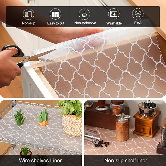 Cooyes Shelf Liner – Premium Non-Adhesive Cabinet & Drawer Liner for Kitchen – Waterproof Shelf Paper with Modern Pattern – Durable EVA Cabinet Mat – Easy to Cut （24" W x 120" L）