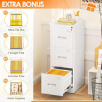 INTERGREAT 3 Drawers File Cabinet with Lock, 18" D Metal White Vertical Filing Cabinet for Hanging Folders, Easy Assemble