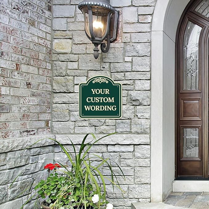 Custom Decorative Sign, Personalized Metal Sign for Business, Driveway, Home, Airbnb, Office Door Plaque,Green Background,12x12 Inches, ACM, Fade Resistant, Made in USA