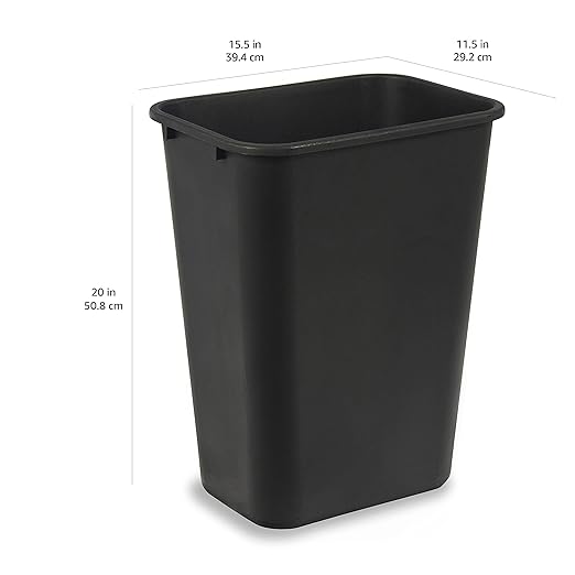 Amazon Basics Trash Can, Rectangular Commercial Office Wastebasket, 10 Gallon (Pack Of 2), Black
