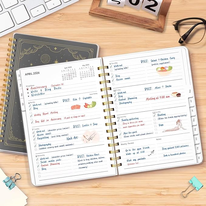 2026 Planner, Weekly and Monthly Planners with Tabs, A5 Spiral Bound Daily Calendar 2026 Planner, 12 Month Agenda Organizers from Jan. to Dec., Flexible Cover Appointment Book(Tarrow Tree)