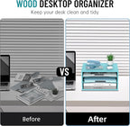 SHARKWOODS Wood Desk Organizer, 3 Tier Paper Tray Organizer for Desk with Adjustable Storage Shelves, Desktop File Organization Paper Sorter Mail Holder for Office Home Classroom, Blue