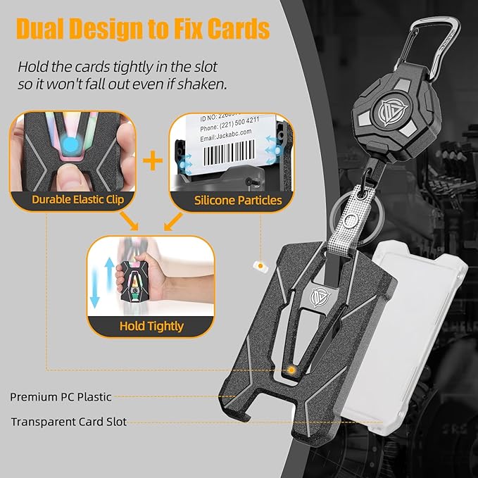 Oaridey Retractable Badge Holders, Heavy Duty Retractable Keychain with Tactical ID Card Holder (Holds 6 Cards) - 31.5” Badge Reel Key Chain