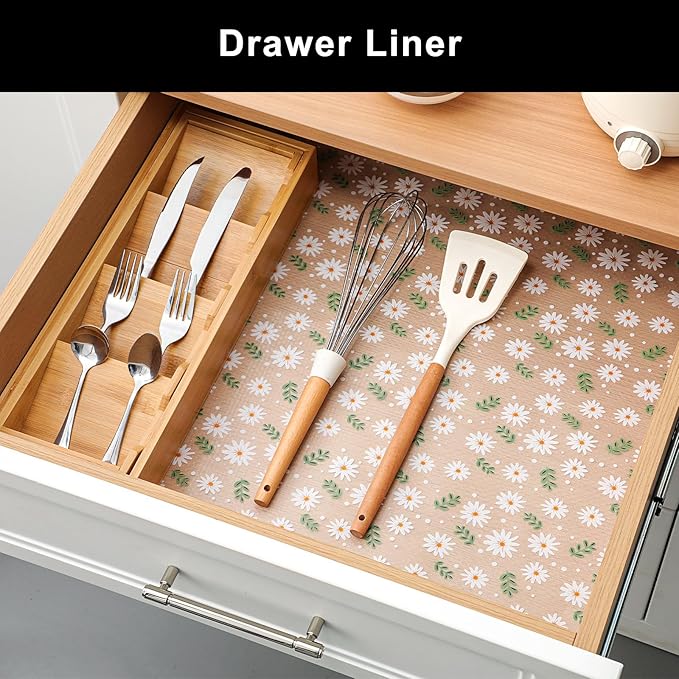 Cooyes Shelf Liner – Premium Non-Adhesive Cabinet & Drawer Liner for Kitchen – Waterproof Shelf Paper with Modern Pattern – Durable EVA Cabinet Mat – Easy to Cut （24" W x 240" L）
