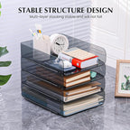 CiWiVOKi 2 Pack Stackable Paper Tray Organizer, Clear File Organizer for Desk, Office Organizer and Storage for Desk Accessories, Notes, Books, File Paper, Document, Black