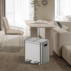 OUTLANE 30L Stainless Steel Double Compartment Trash Can, Foot Pedal, Soft Close Lid, Removable Buckets, Fingerprint Resistant, Home/Office/Bathroom Bin, 37.6x42.8x46.8cm