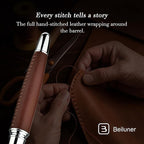 BEILUNER 318 Luxury Personalized Leather Pen, Hand-Stitched Premium Leather, Chrome-Plated Finish, Schmidt Refill, Fancy Rollerball Pen Gift Set for Men & Women, Executive Writing, Nice Designer pen