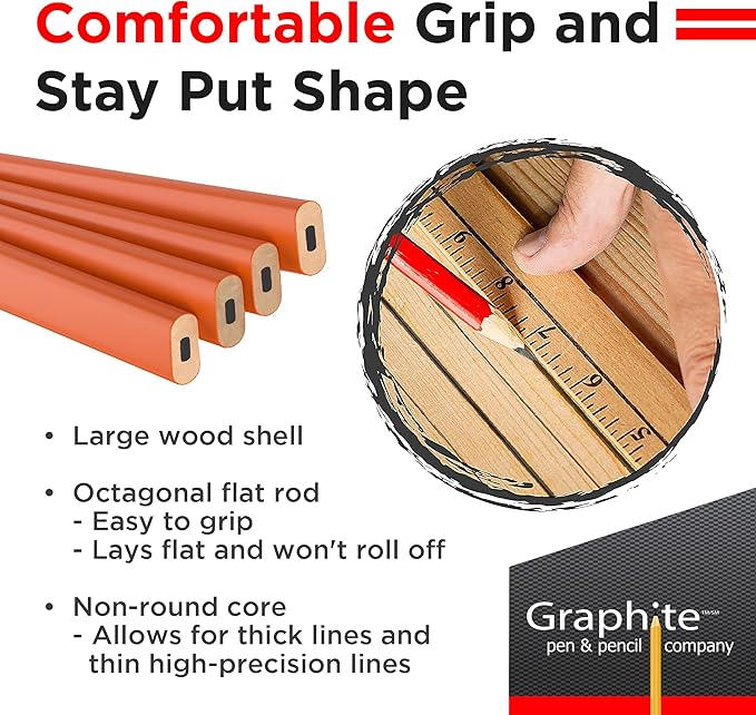 GRAPHITE Hard Lead Carpenter Pencils Bulk - (72) Pieces Lumber Wooden Pencil #2 (HB) - Neon Orange