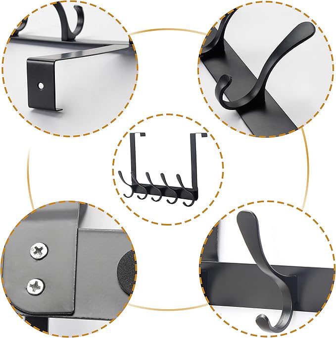 SKOLOO Over The Door Hook, Door Hanger Hooks for Hanging Clothes, Towels, Coats, Hats, Over The Door Towel Hook - Black on White, Assembly Required