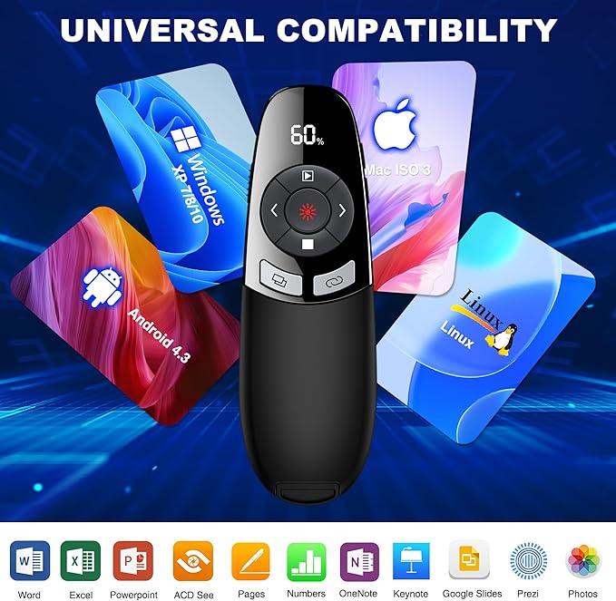 [Timer LCD Display] Rechargeable Presentation Clicker Wireless Presenter Remote w Laser Pointer Long Range Power Point Clicker Slide Clicker for Office Classroom Teacher