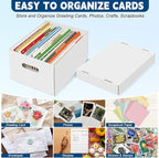 4Pack Greeting Card Storage Box, Greeting Card Organizer Box with 20 Dividers Holds 600 Cards+, Large Capacity Greeting Card Holder with 4 Sticker Labels White Card Box for Postcards, Photos, Envelope