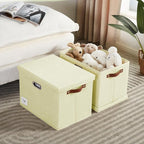 Roobyl 17" Large Collapsible Storage Bins with Lids, Stackable Closet Organizers with PU Handle and Labels, 3-Pack Decorative Fabric Storage Boxes for Home, Bedroom, Closet, Office, Nursery(Beige)