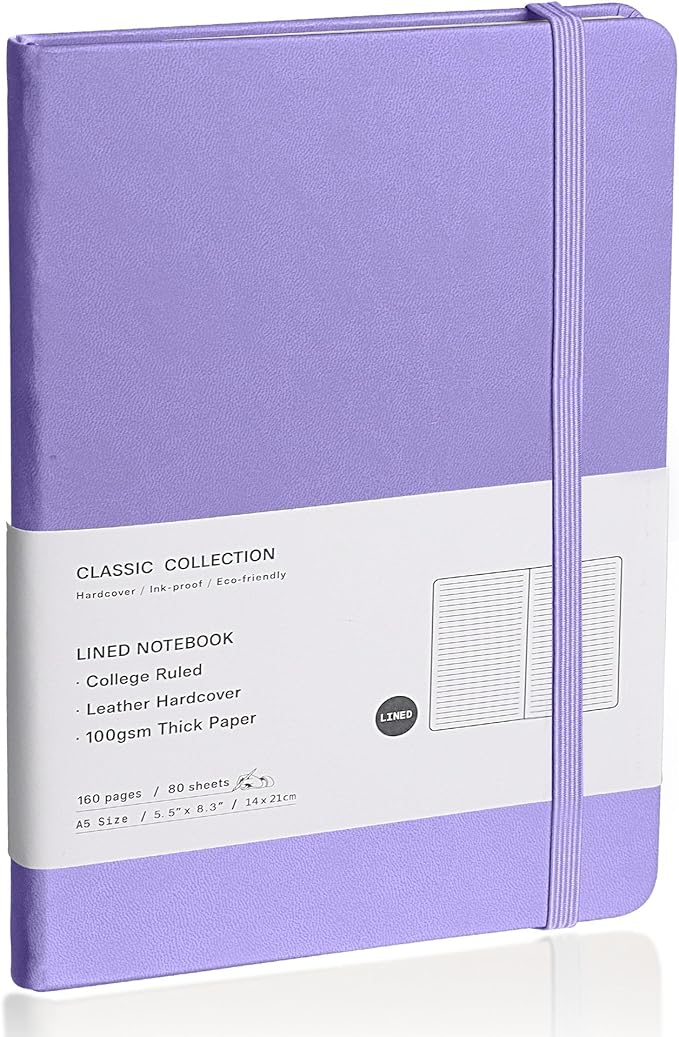 EMOMAS Lined Journal Notebook – Hardcover Notebook for Men & Women – Journals for Writing, Work, School, Home & Daily Notes, 160 Pages – Medium A5, 5.7"x8", 100 gsm Thick Paper (Mauve)