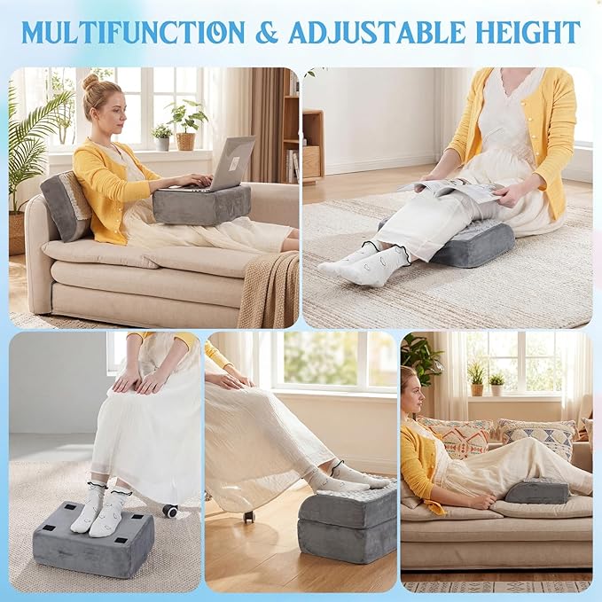 Novabright Foot Rest Under Desk at Work with 3 Adjustable Height, Non-Slip Ergonomic Foot Stool with Gel Top and Warm Pocket for Home Office Car Leg Back Rest(15" X 11" X 14.4",Cambered,Gray)
