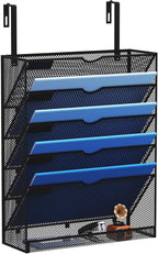 GDINDINFAN 6-Tier Hanging File Organizer Office Cubicle Accessories for Work Organizer Wall Mount File Holder for Mails Folders Papers Magazine Organization, Black
