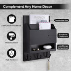Lucundm Key and Mail Holder for Wall, Key Holder with Chalkboard and Long Storage Box, Key Hanger with 3 Sturdy Hooks for Coat, Dog Leash, Entryway Mail Organizer (Black)
