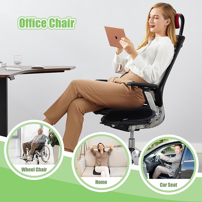 Aurssa Air Fiber Office Chair Cushion - Ergonomic Seat Cushion for Orthopedic Coccyx, Relief Hip & Back Support - Doctor Recommended Cushion for Long Sitting Worker Driver & Handicapped (Black)