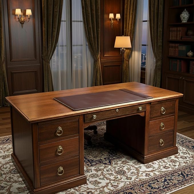 Dacasso Bonded Pad with Side Rails Luxury Leather Desk Blotter for Writing, 30 x 18, Brown
